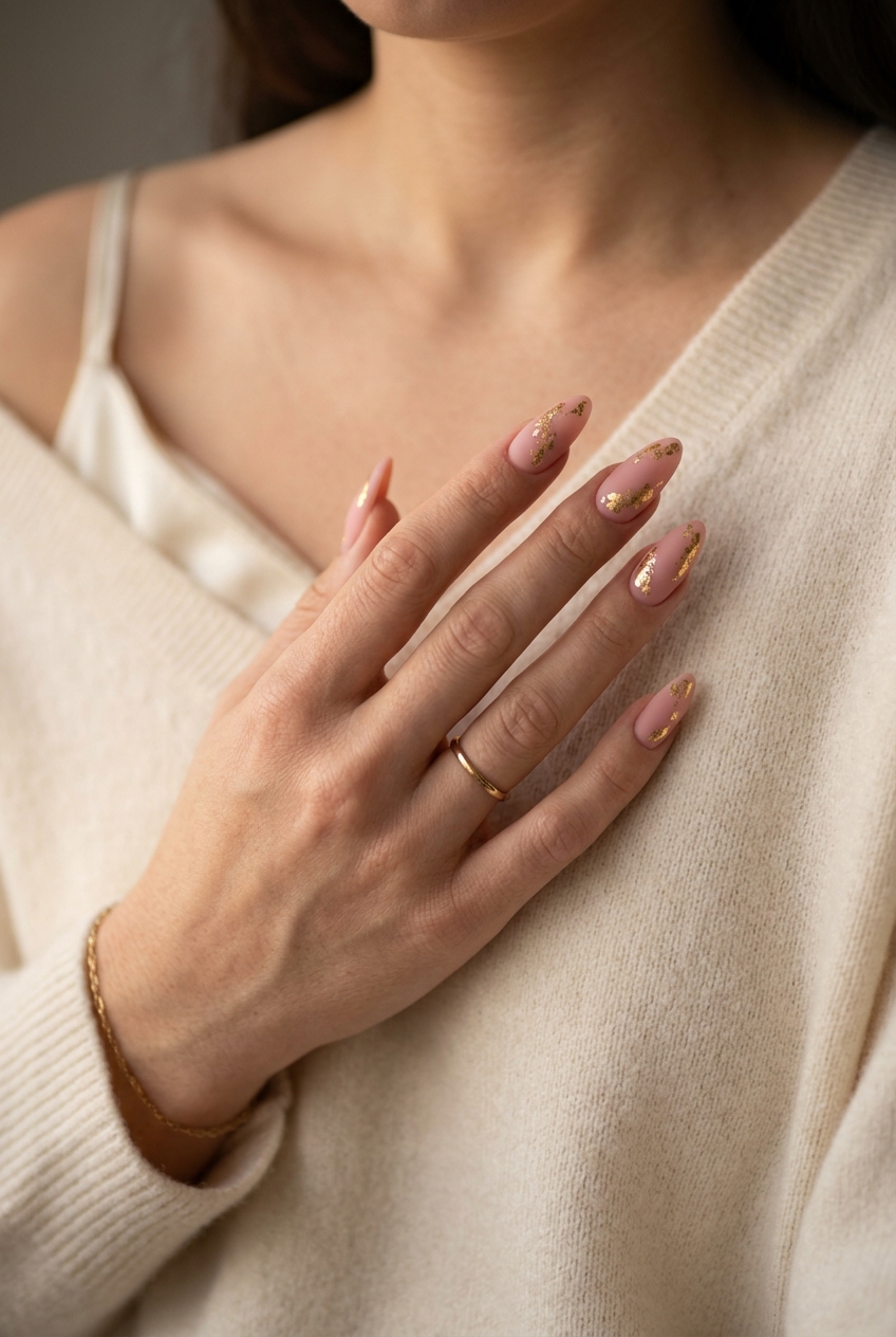Matte terracotta abstract swirls on nude base for summer matte nails 2026. Edgy party style.