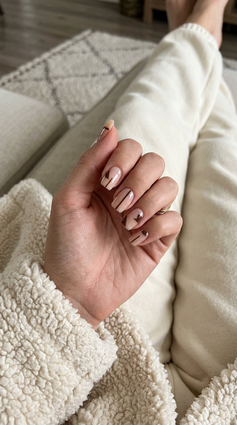 Espresso Negative Space 2026: Sophisticated Espresso brown negative space nails for a sophisticated, minimalist look. Summer nail colors 2026.