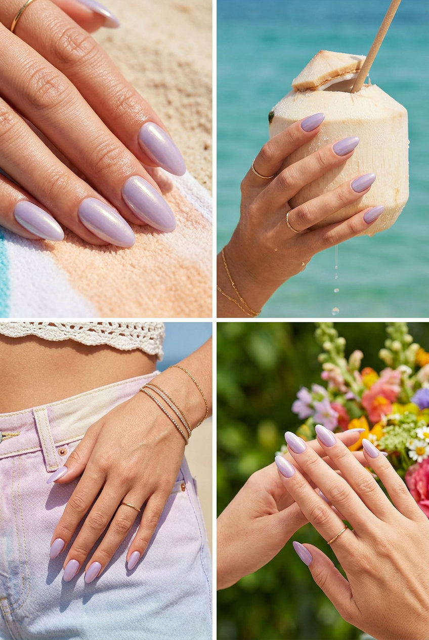 Glazed Lavender Almonds 2026: Dreamy Style Dreamy glazed lavender almond nails for a romantic look. Summer nail colors 2026.