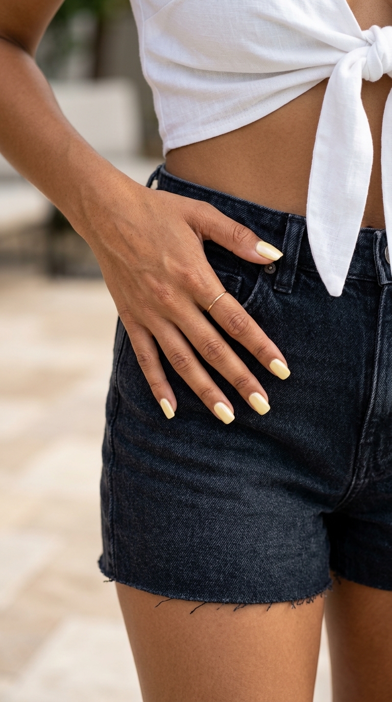 Butter Yellow Glazed Nails 2026 Butter Yellow Squoval Glazed nails for summer nail manicure ideas 2026, perfect for daily wear and casual outings.