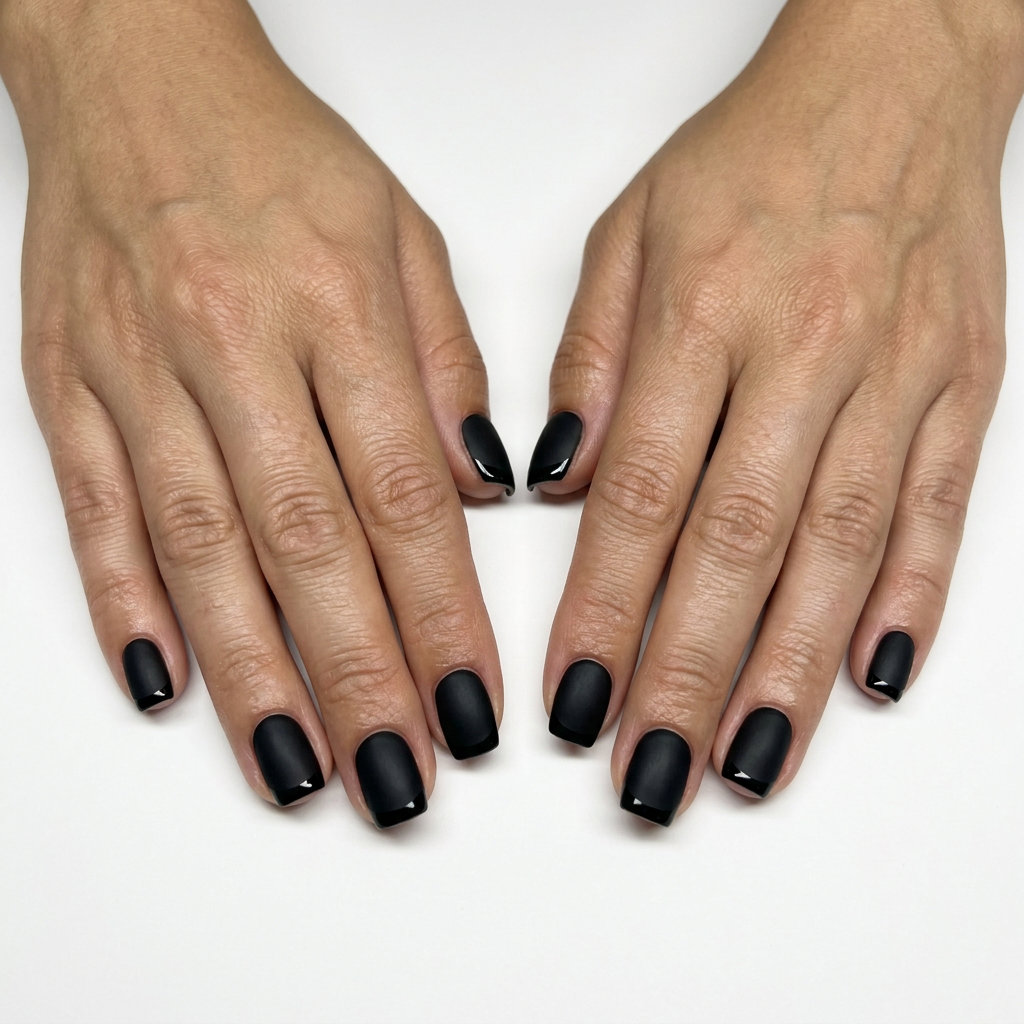 Matte Onyx Reverse French - Summer Nail Ideas 2026 Matte onyx reverse French manicure for summer nail ideas 2026, chic for daily wear.