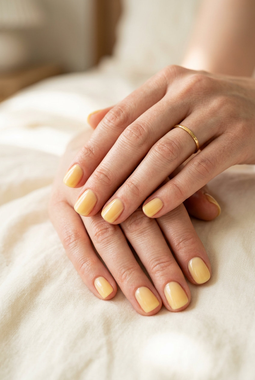 Butter Yellow Sheer Gloss nails: Soft, whimsical yellow for everyday summer nails colors 2026 looks.
