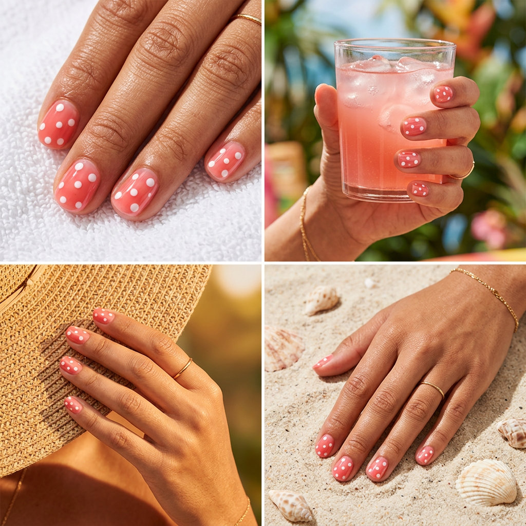 Coral pink jelly dot nails, a sweet and playful option for summer nails colors 2026.