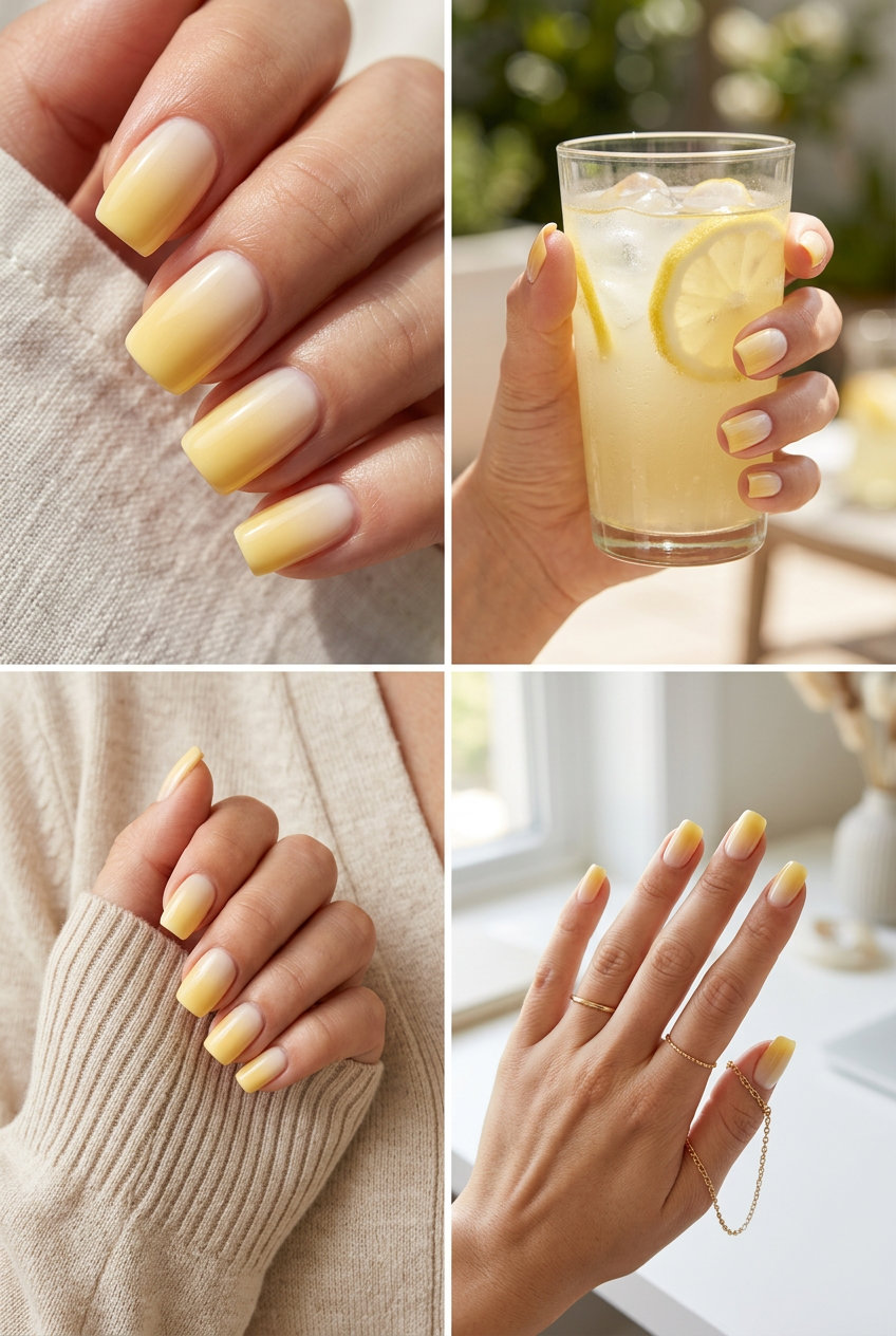Butter Yellow Ombre Nails 2026: Clean Girl Chic Butter yellow airbrush ombre nails for summer 2026, ideal for daily wear and casual weekends.