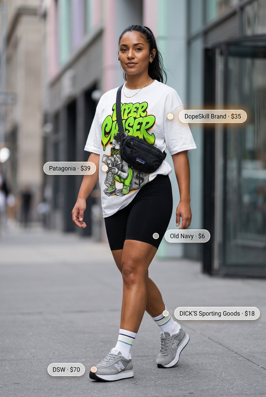 Summer Tomboy Outfits for Women 2026: Biker shorts, graphic tee, sneakers for an active day.