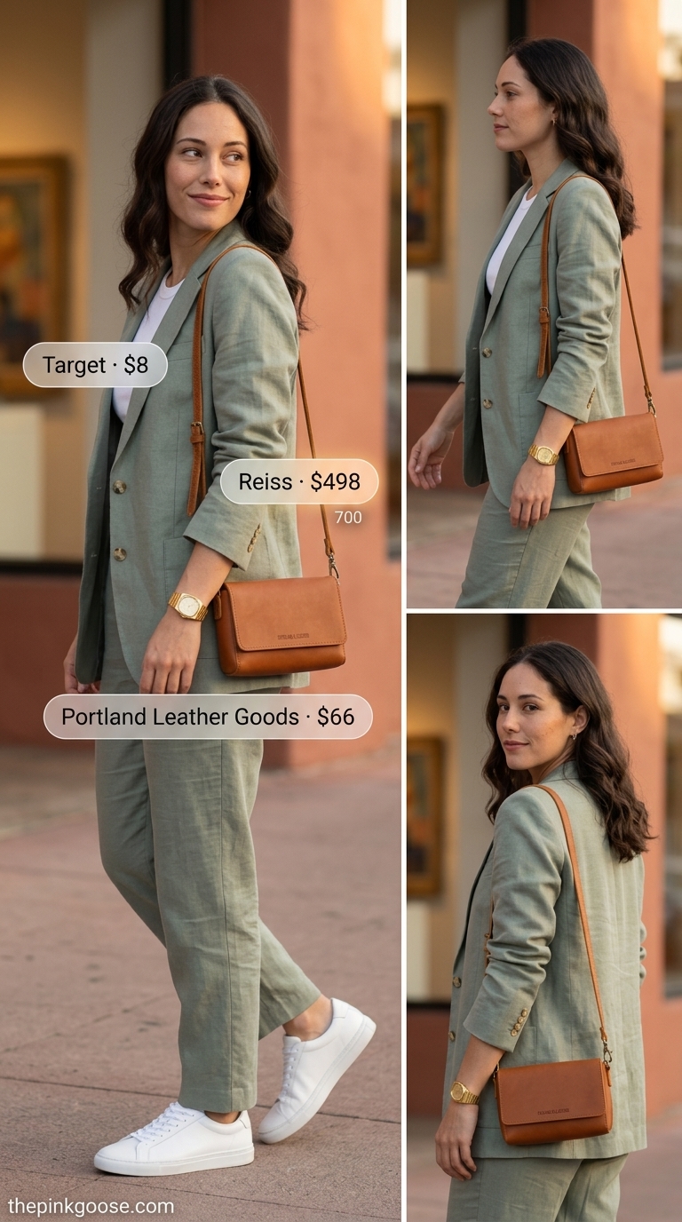 Summer Two Piece Set Outfits for Women 2026: City summer chic set in sage green with tailored shorts and blazer.