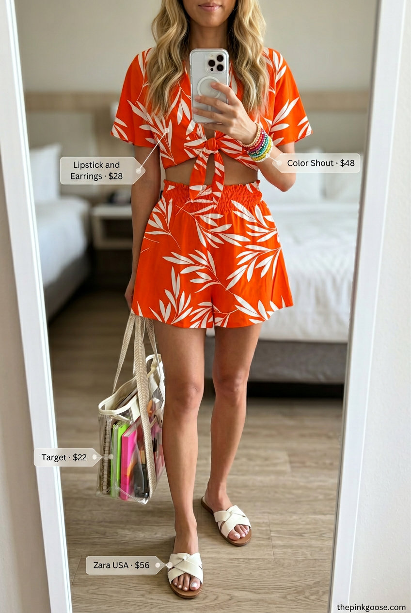 Citrus print two-piece set for women, perfect for poolside and beach vacations. 2026.