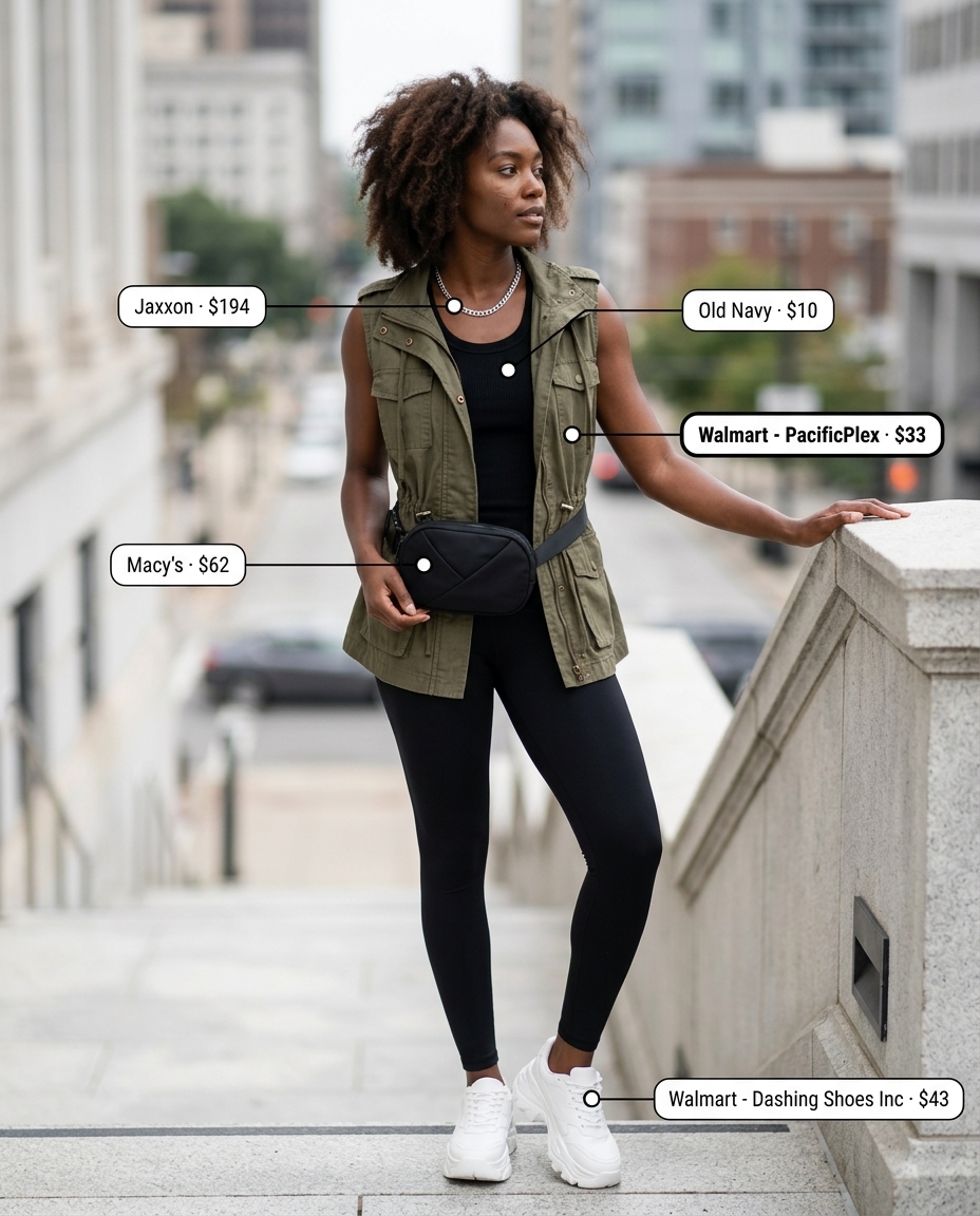 Olive green cargo utility set for women, ideal for city exploration and streetwear style. 2026.