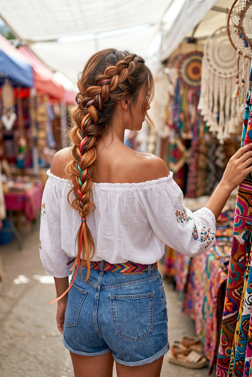 long sunset copper ombré ribbon braid with colorful accents for festival 2026