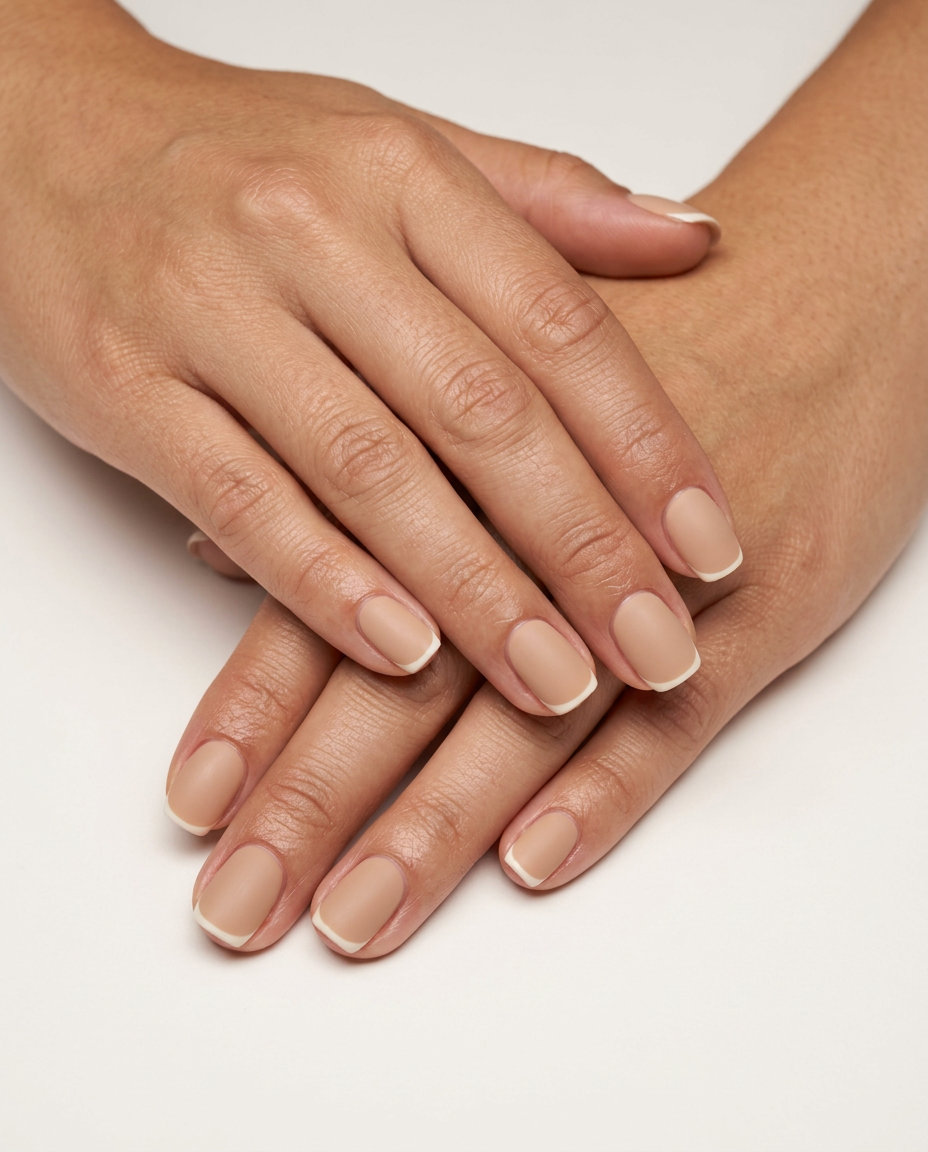 Minimalist Matte Nude French Nails 2026: Chic Summer Minimalist matte nude nails with micro French tips for trending summer nails 2026. Chic, understated style for daily wear.