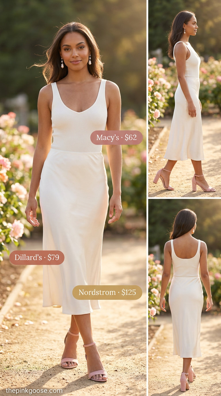 Romantic garden party outfit with floral bodysuit, ivory midi skirt, and pearl accessories. What to wear with bodysuit summer 2026.