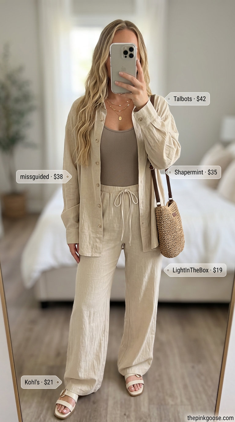 What to Wear with Bodysuit Summer 2026: Linen set, bodysuit, flat slides for relaxed weekend style.