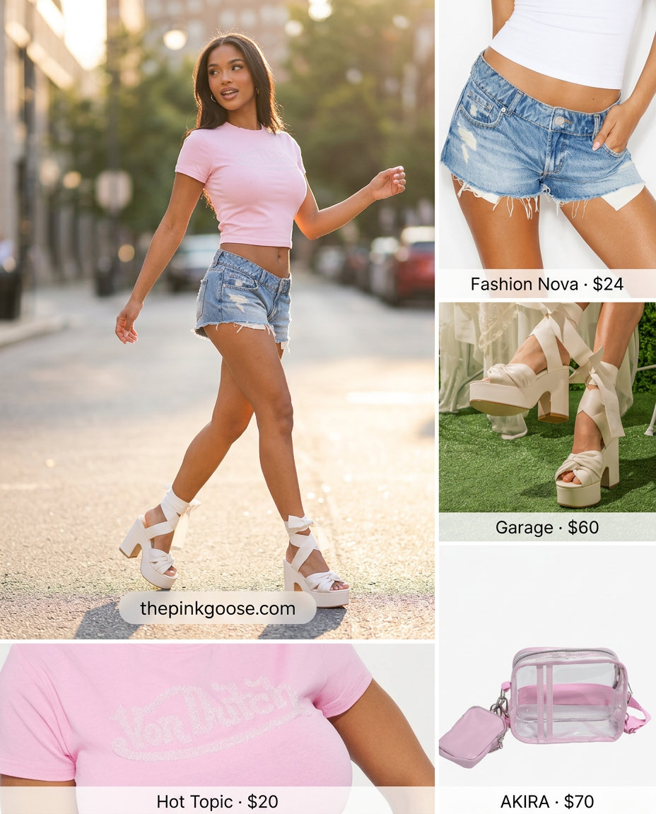 What to wear with denim shorts summer 2026: Low-rise shorts, pastel crop top, chunky sandals for Y2K nostalgia.