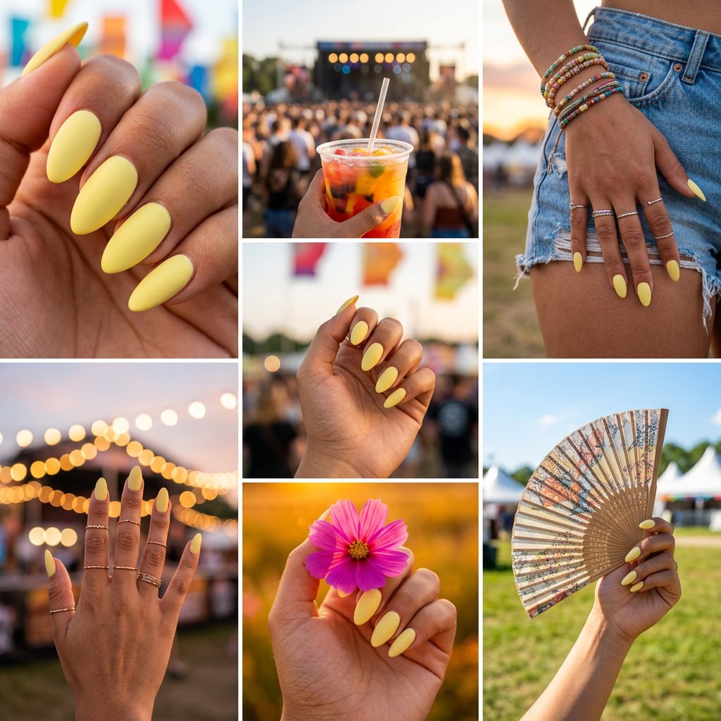 Yellow Summer Nails 2026: Lemon Velvet Matte Yellow summer nails 2026: Soft lemon yellow solid velvet matte finish on medium oval nails.