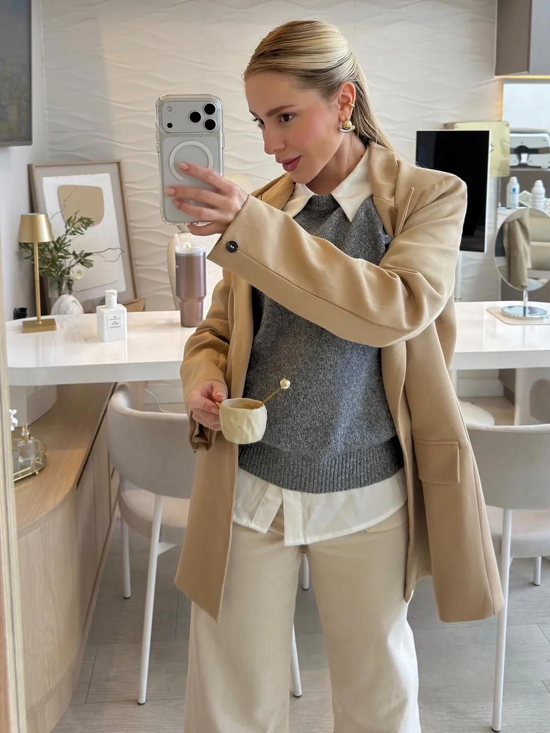 autumn casual work outfits for women 2026 Neutral Knit Layers For Everyday Office Comfort