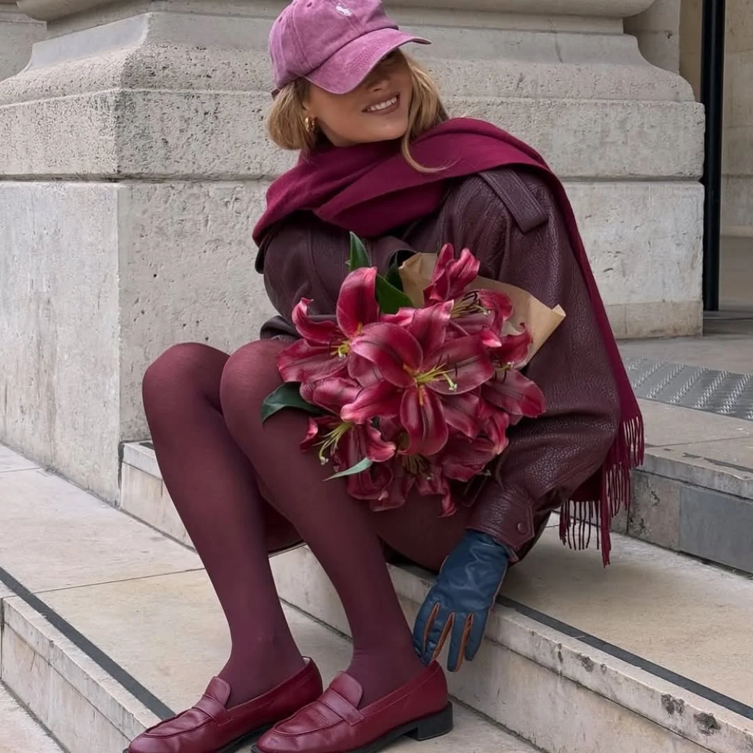 casual fall outfits with tights 2026 Cozy Burgundy Layers With a European Autumn Mood