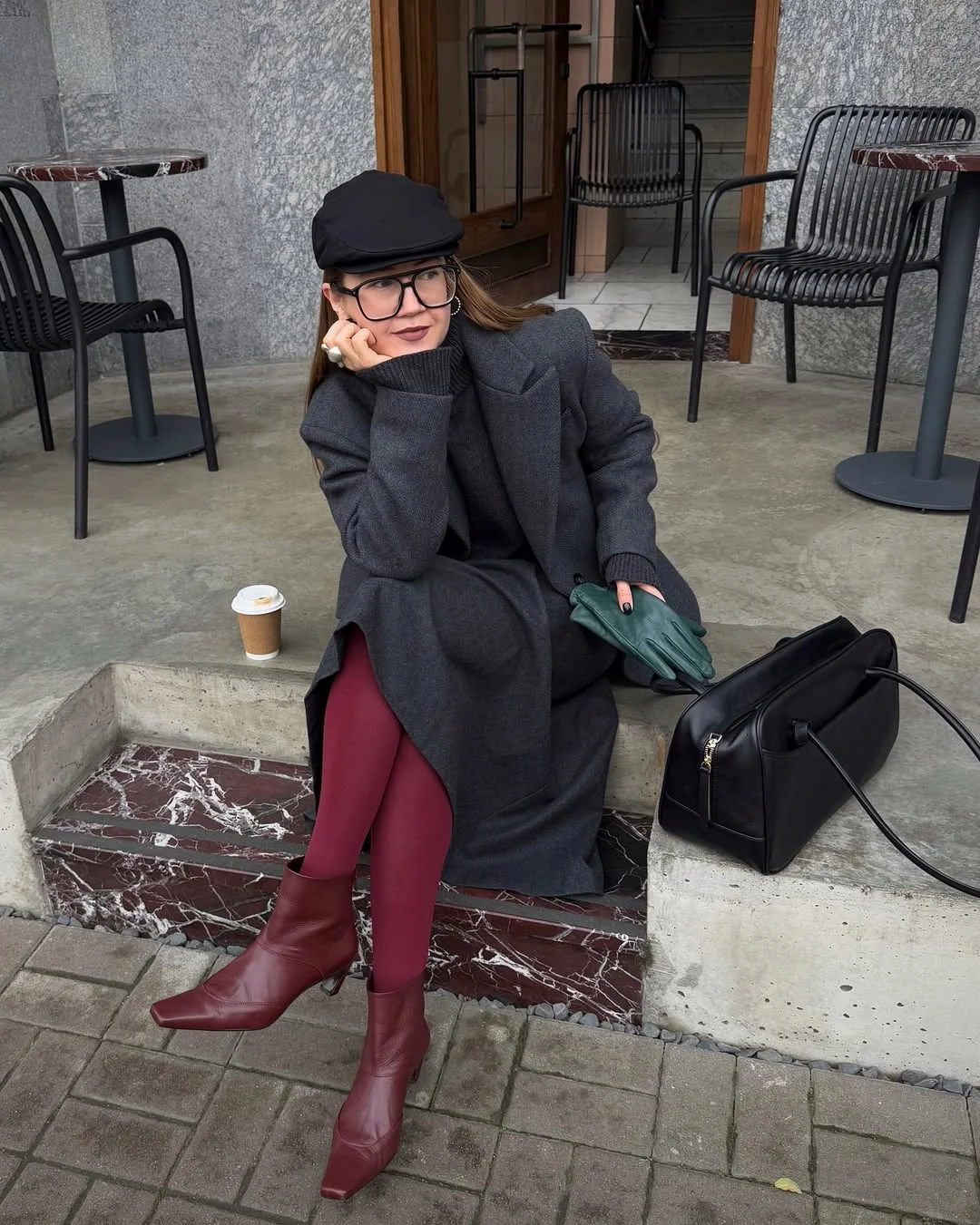 casual fall outfits with tights 2026 Charcoal Tailoring Meets Bold Autumn Color