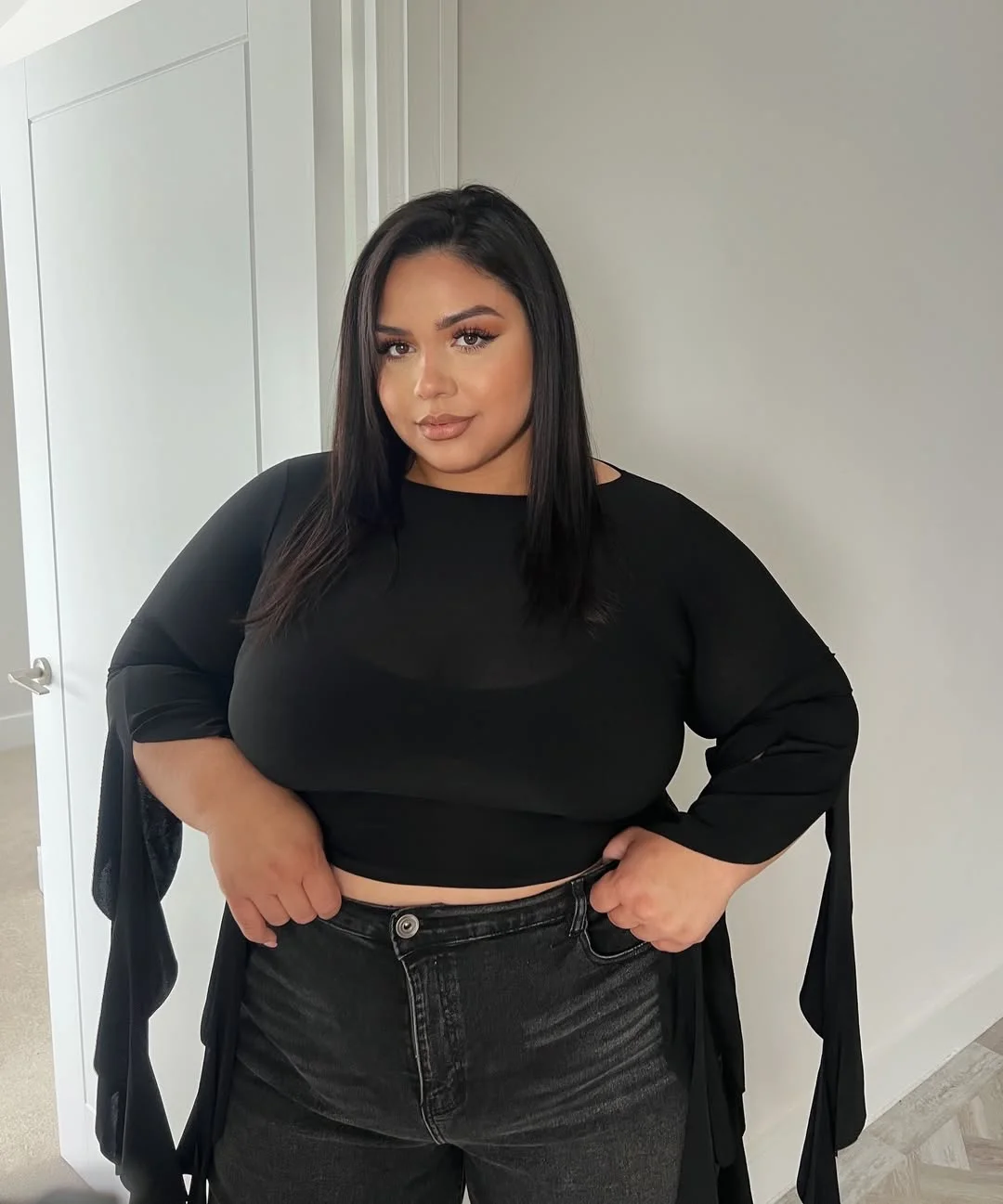 chic fall outfits for plus size women 2026 All Black Denim with Modern Details