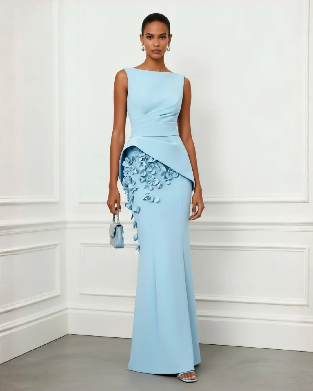 chic fall wedding guest dress 2026 Powder Blue Elegance for Black Tie Evenings