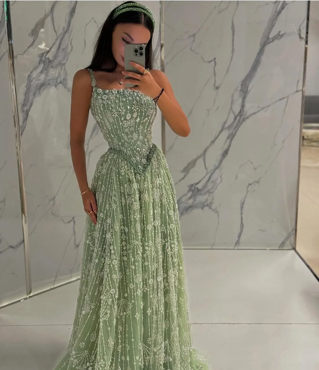 chic fall wedding guest dress 2026 Soft Green Beading with Fairytale Appeal