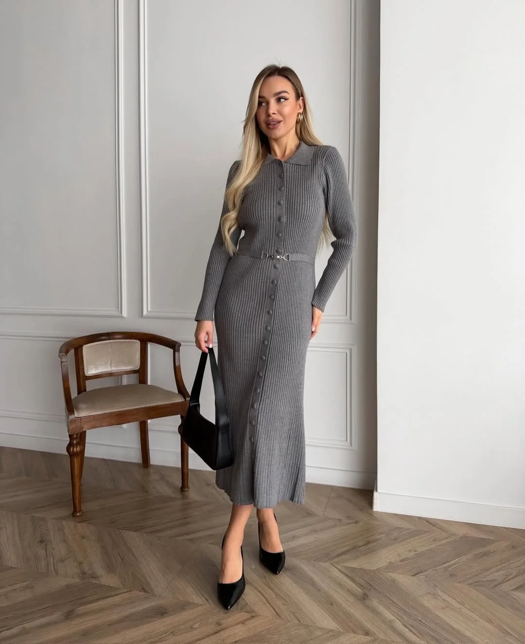 classy fall work outfits 2026 Refined Ribbed Dress for Modern Professional Style