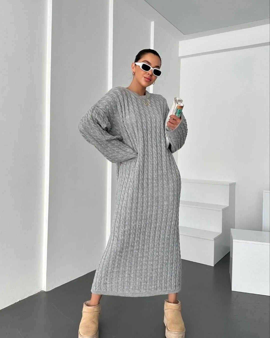 classy fall work outfits 2026 Oversized Sweater Dress for Cozy Office Comfort