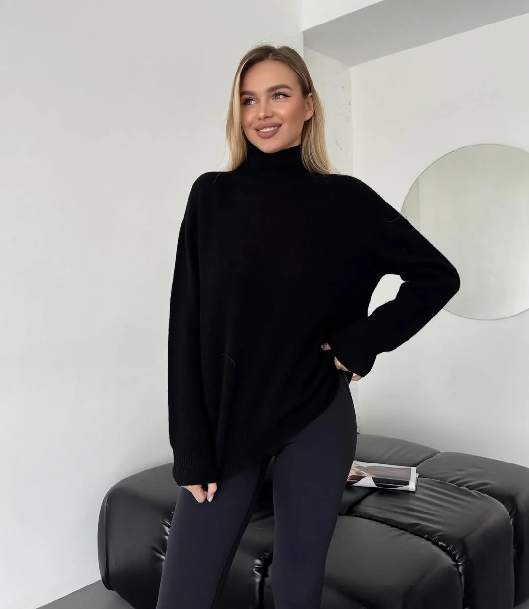 classy fall work outfits 2026 Minimalist Black Knit for Cozy Workdays