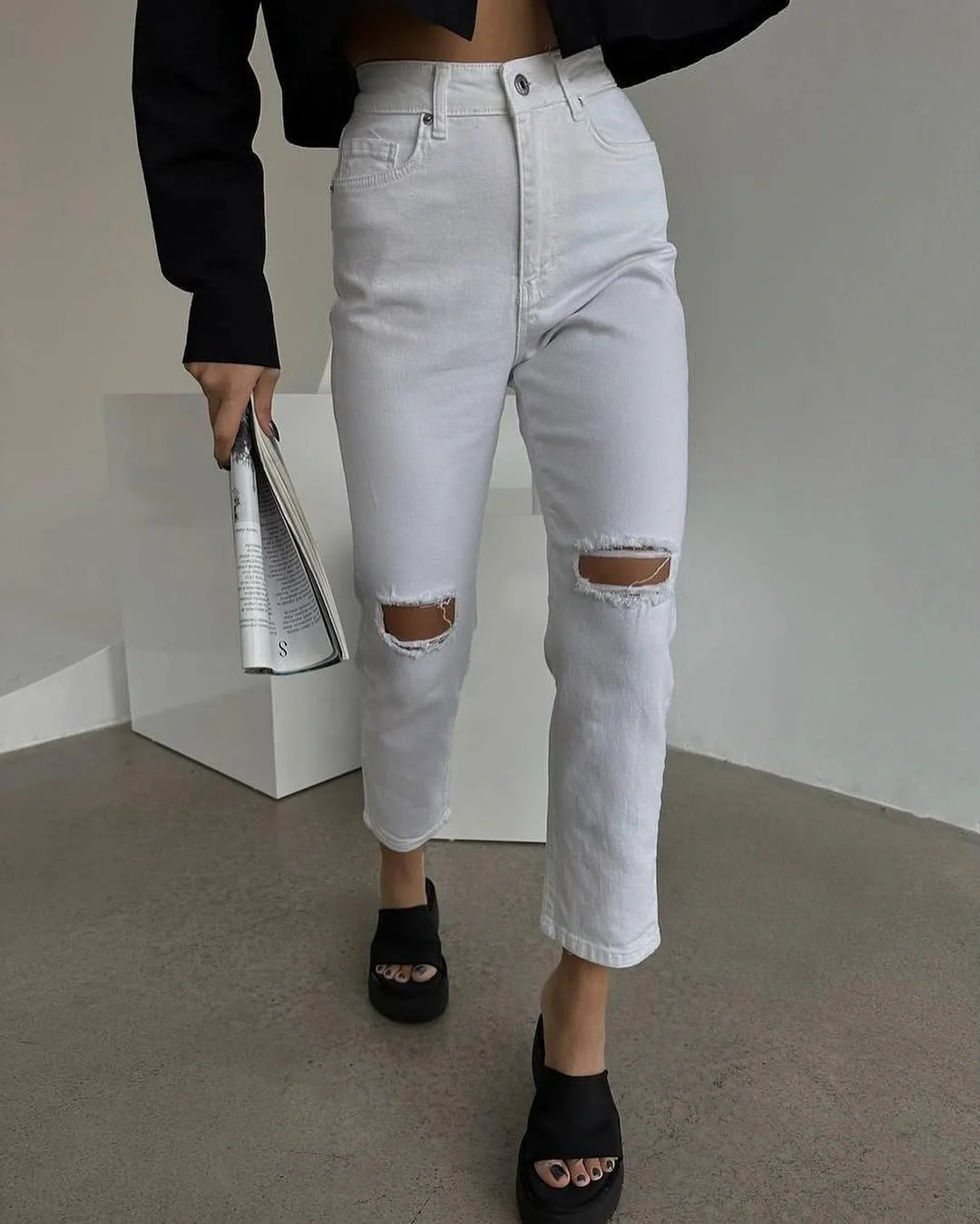 comfy mom outfits fall aesthetic 2026 Crisp White Denim with an Edgy Finish