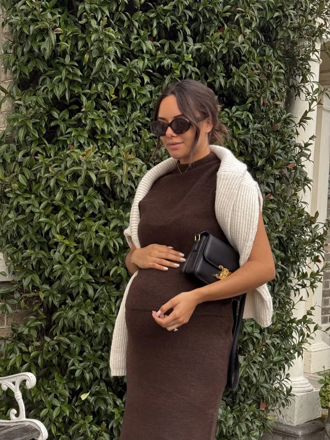 comfy pregnancy outfits for fall 2026 Chocolate Knit Dressing That Feels Quietly Luxurious