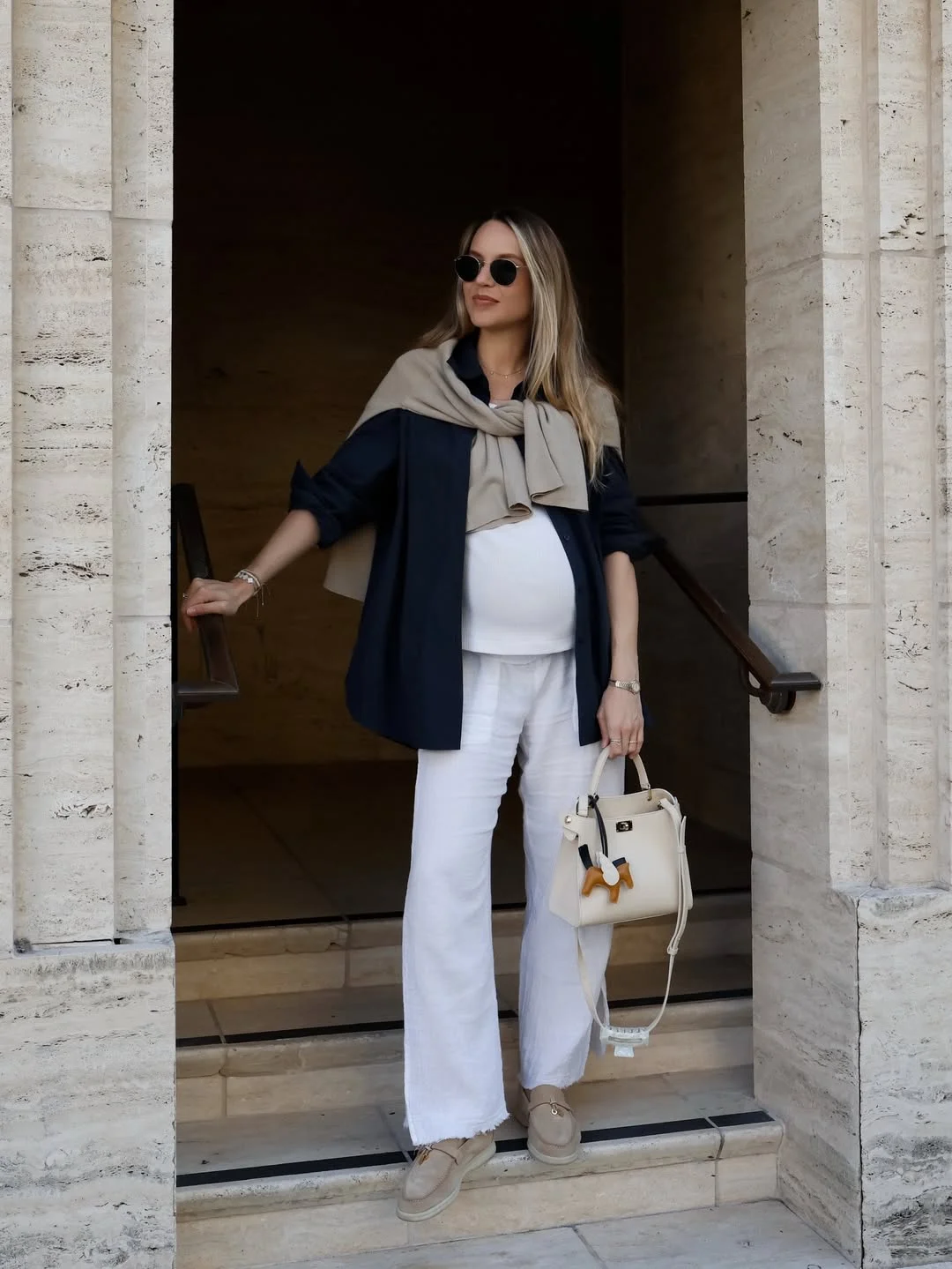 comfy pregnancy outfits for fall 2026 Navy and White Layers for Effortless Transitional Weather