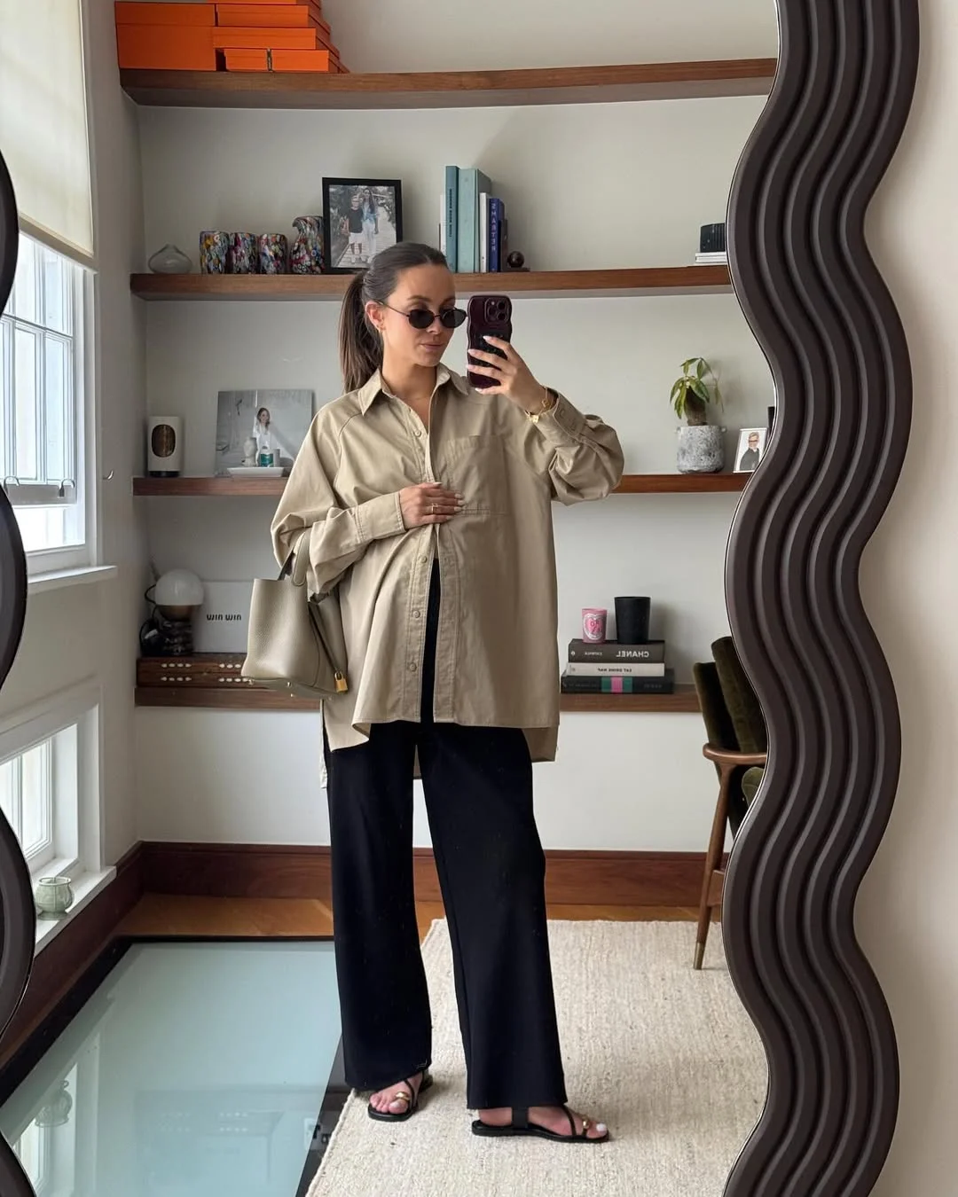 comfy pregnancy outfits for fall 2026 Oversized Shirt and Relaxed Trousers for Everyday Ease
