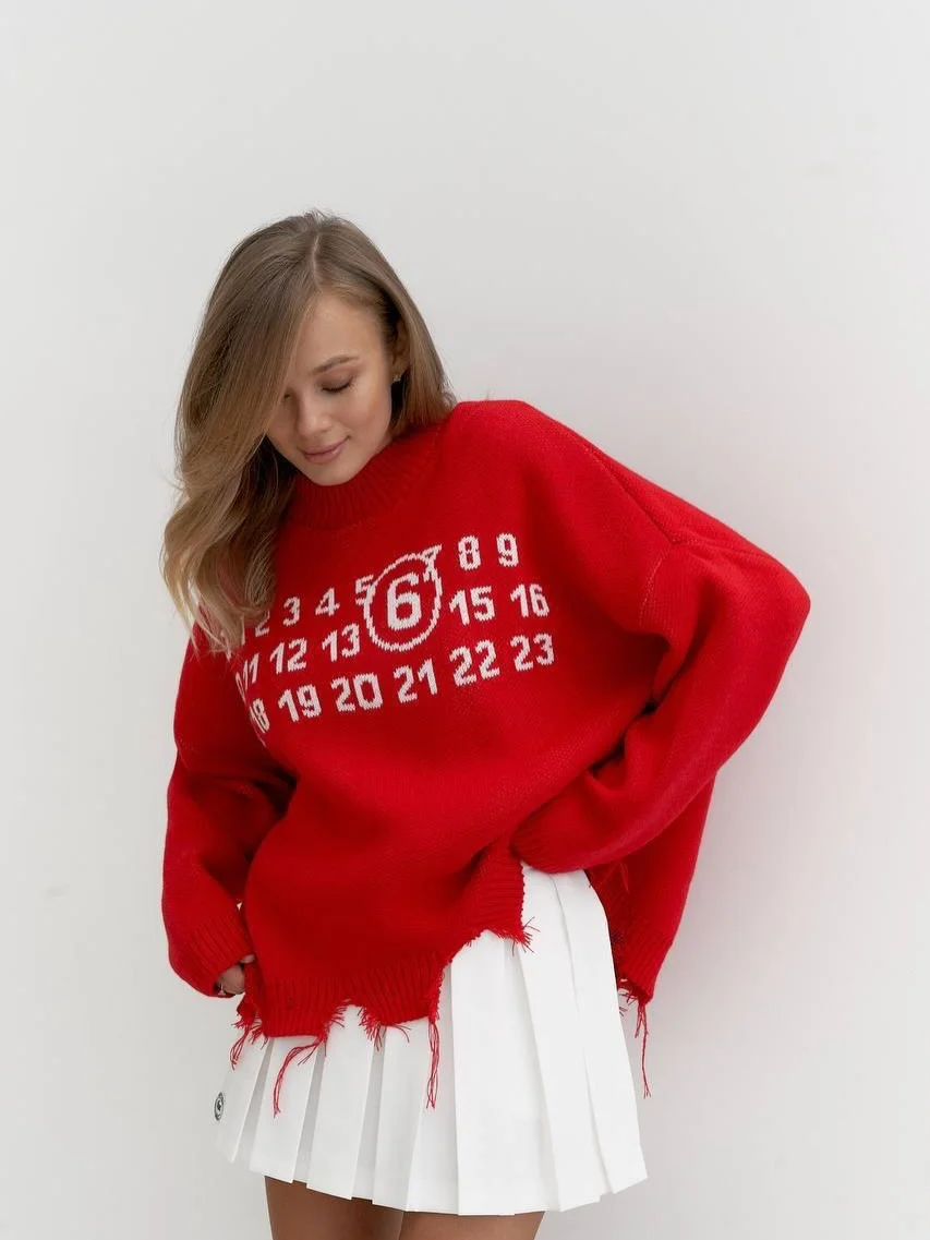 cozy fall outfits with sweater 2026 Bold Red Sweater with Playful Energy
