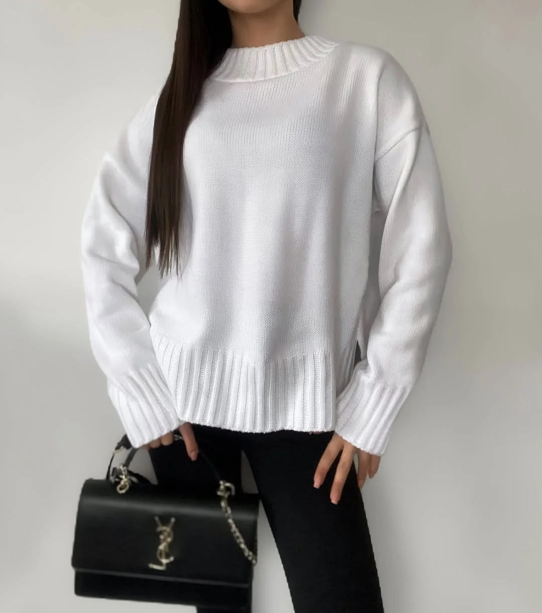 cozy fall outfits with sweater 2026 Classic White Sweater with Polished Simplicity