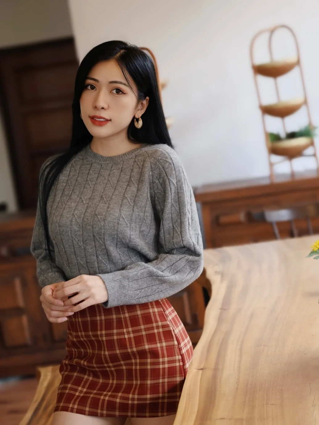 cute back to school outfits 2026 Cozy Knit With Plaid Skirt