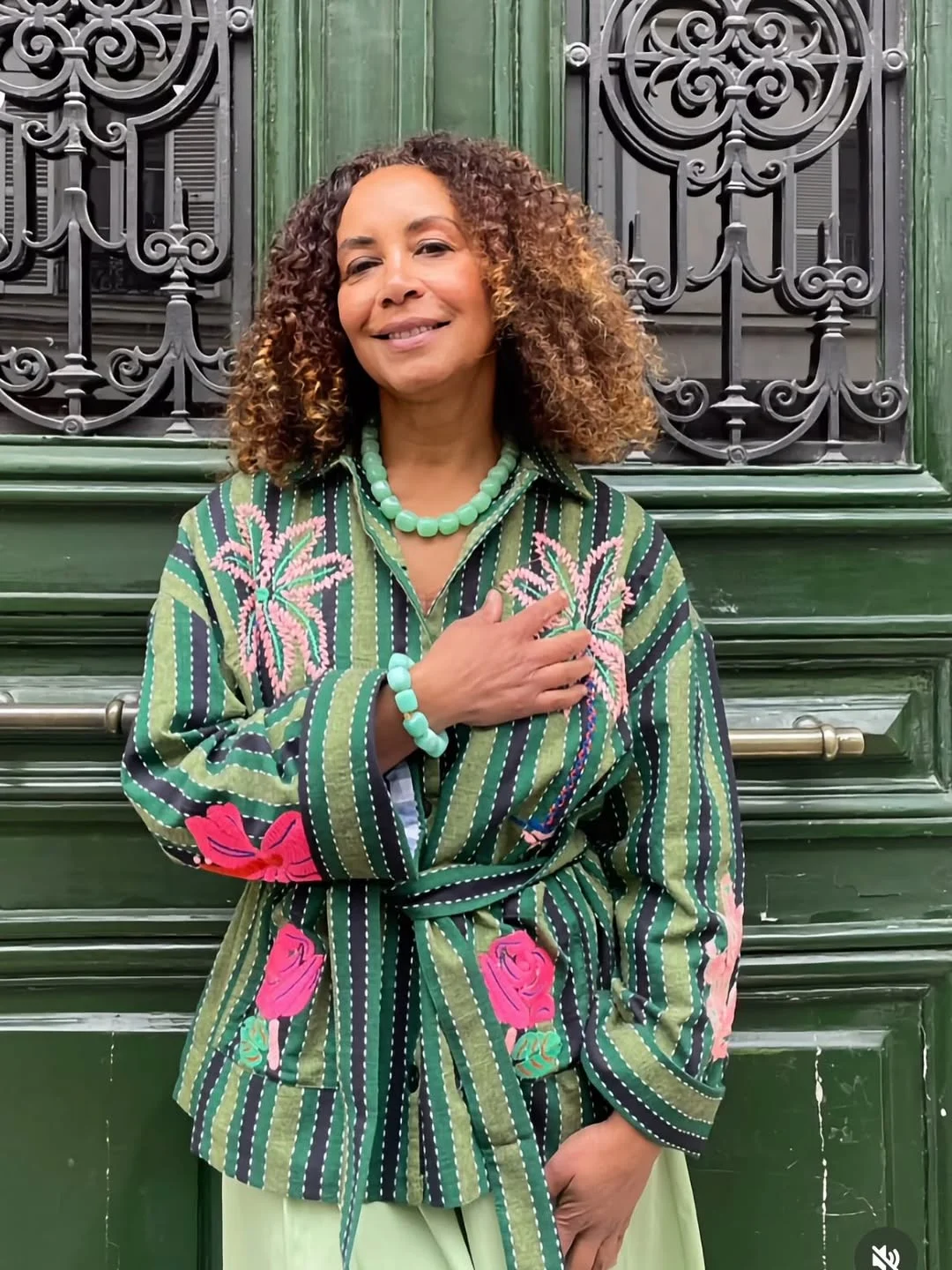 cute early fall outfits ideas 2026 Bold Green Layers with Creative Personality