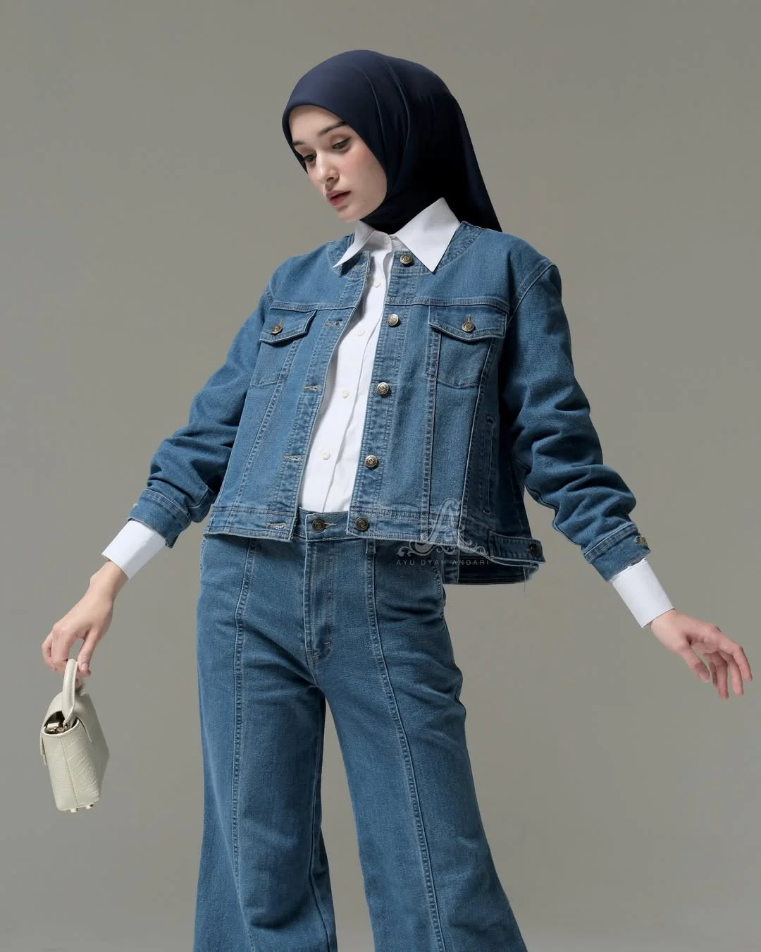 cute fall all denim outfits for women 2026 Polished Denim Layers With a Tailored Touch
