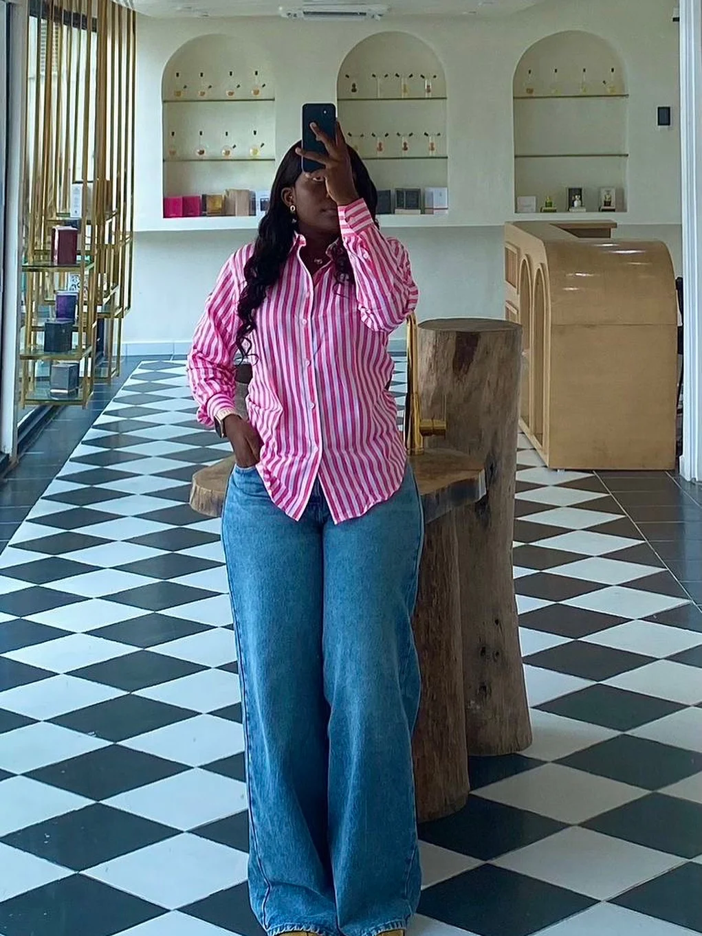 cute fall outfits with jeans and sneakers 2026 Pink Stripes and Wide Leg Denim for a Fresh Fall Update