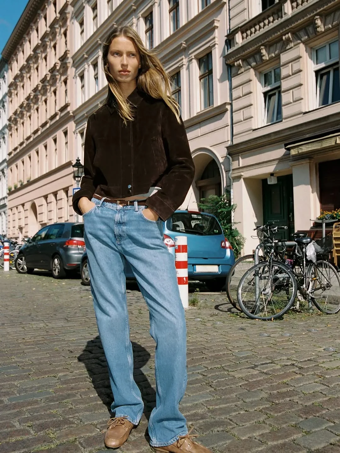 cute fall outfits with jeans and sneakers 2026 Dark Jacket and Light Denim for Effortless City Style
