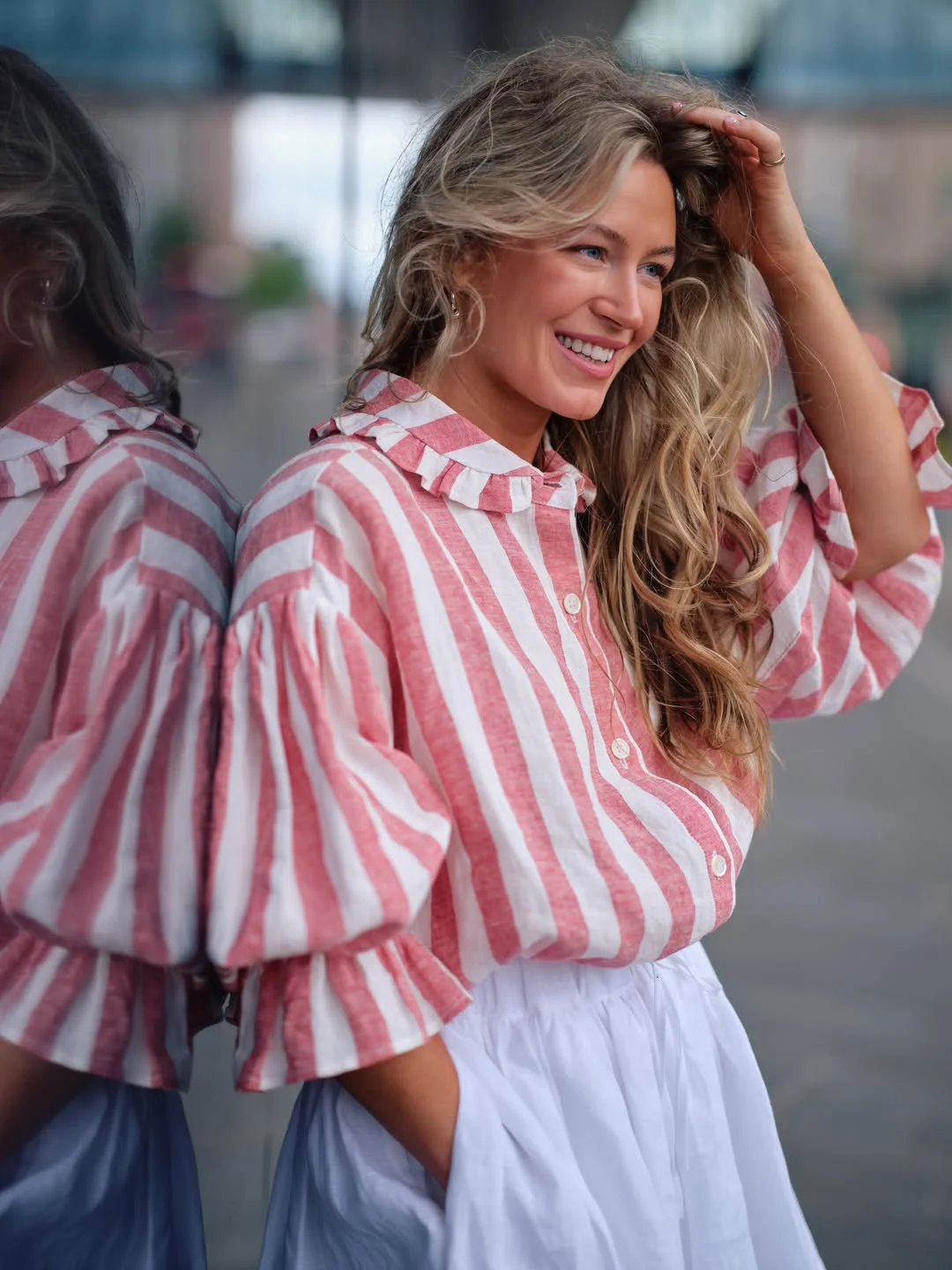 cute summer to fall outfits 2026 Pink Stripes and Breezy Skirts for Warm September Days