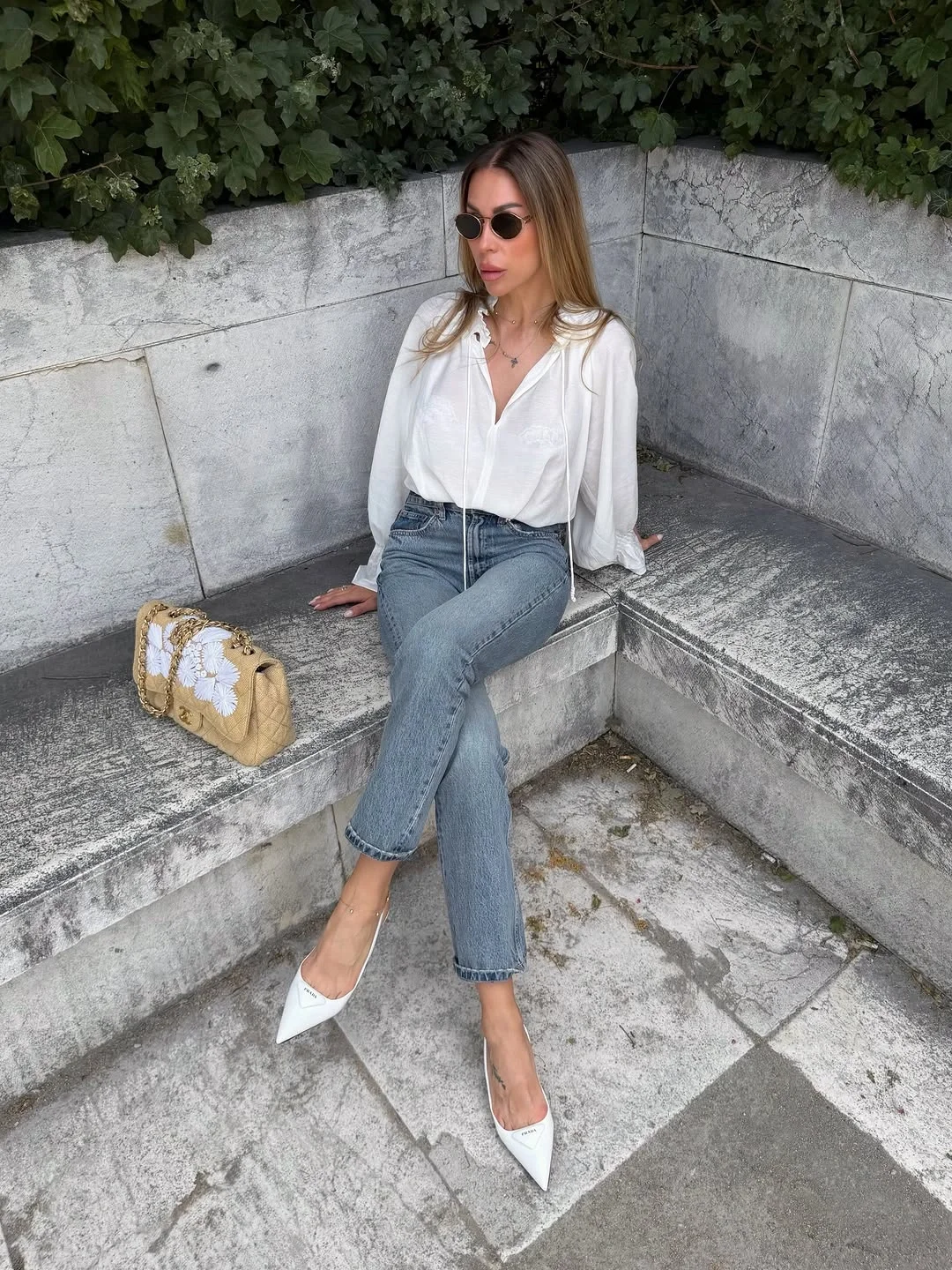 early fall outfits late summer 2026 White Blouse And Classic Denim Pairing