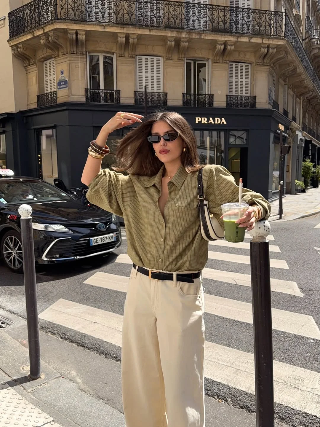 early fall outfits late summer 2026 Olive Shirt And Wide-Leg Trousers
