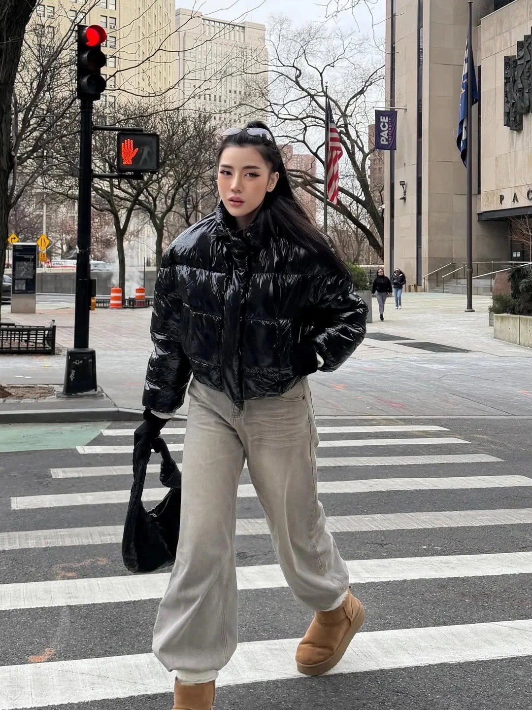 edgy fall street style nyc aesthetic 2026 The High-Shine Puffer Meets Downtown Cool
