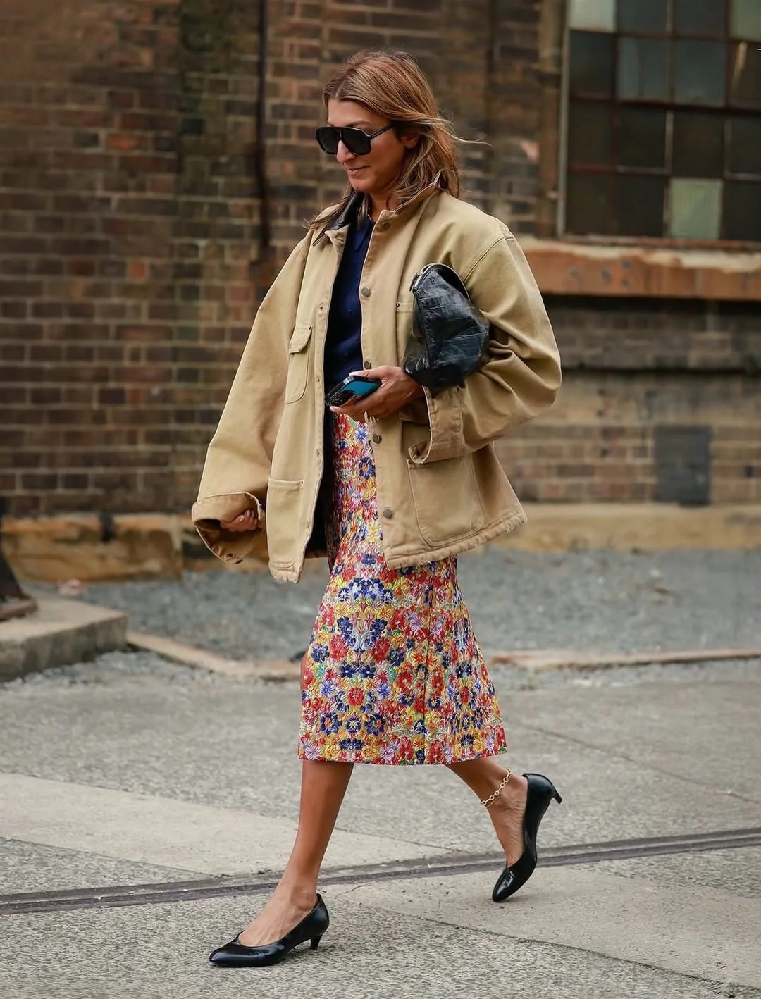 elegant fall office outfits for women 2026 Floral Midi Skirts Meet Utility Jackets