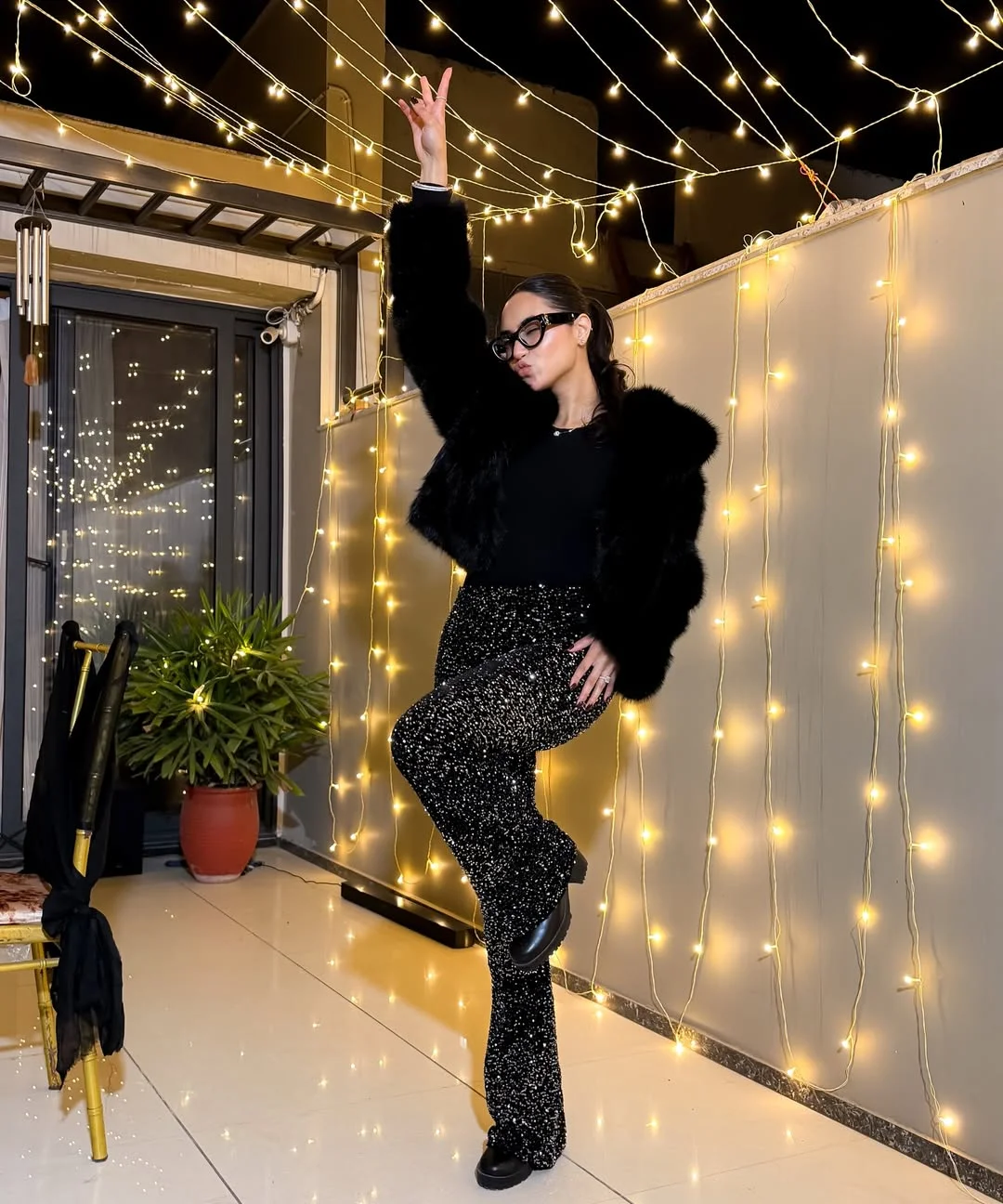 fall club outfits for women 2026 Sparkling Black Pants for After Dark