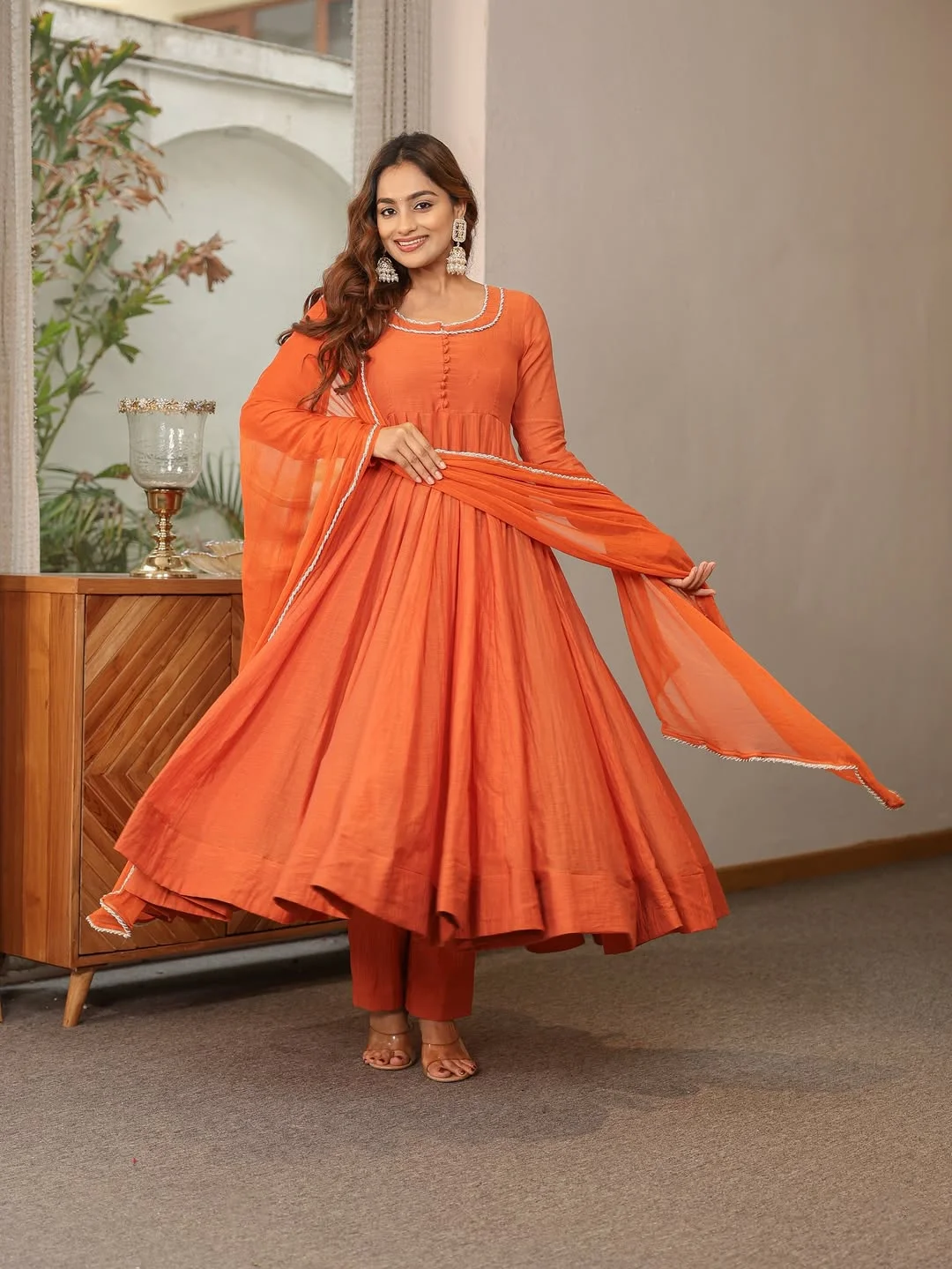 fall festival outfits for women 2026 Flowing Orange Elegance For Cultural Celebrations