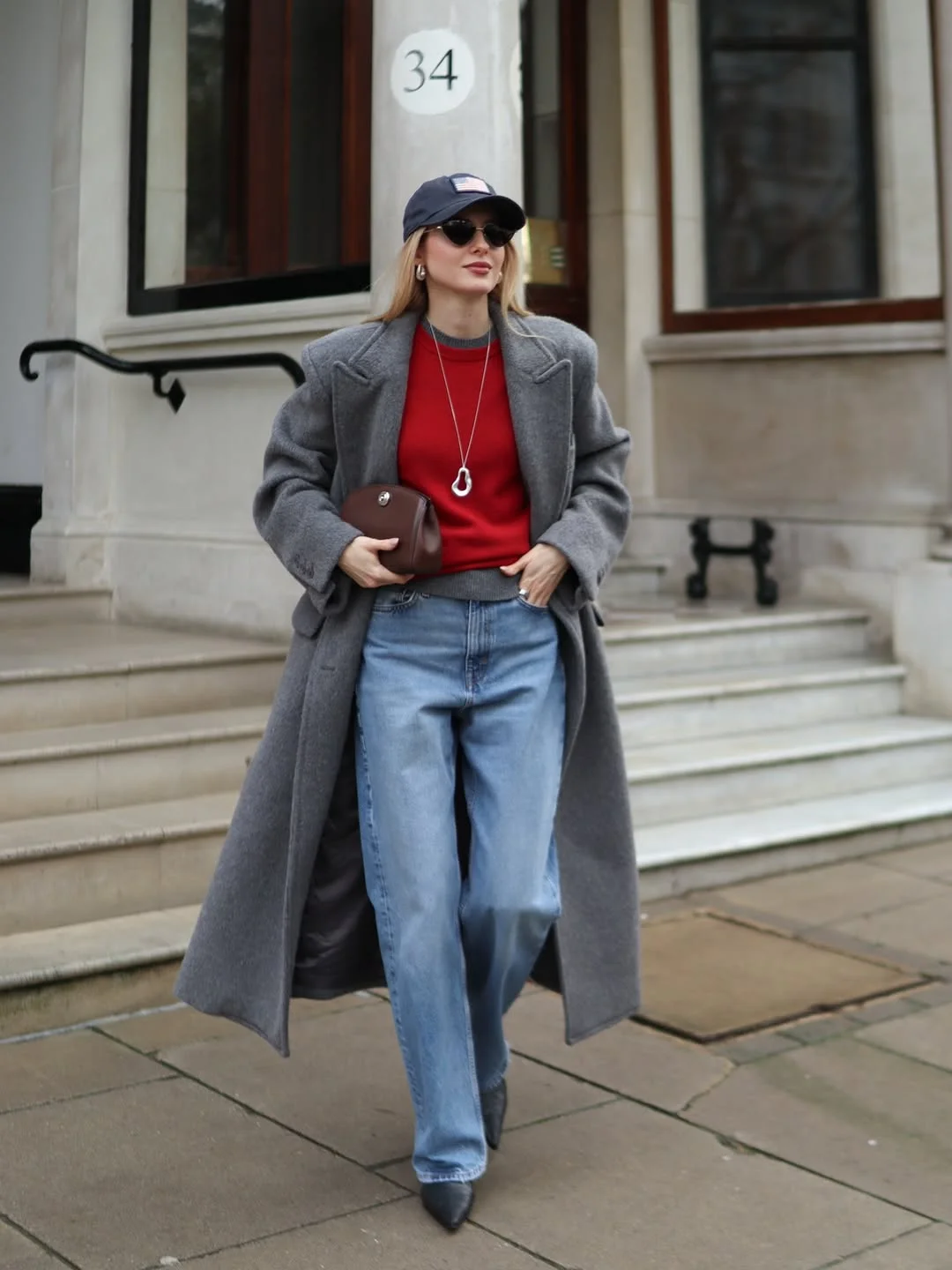 fall travel outfits for women 2026 Classic Gray Coat With Bold Red Layering