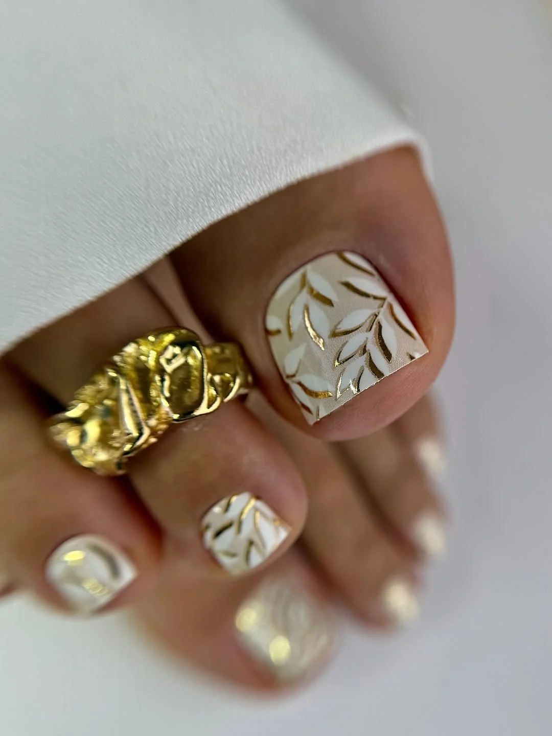 july toe nails design - summer ideas 2026 Golden Botanical Accents for Elegant July Days