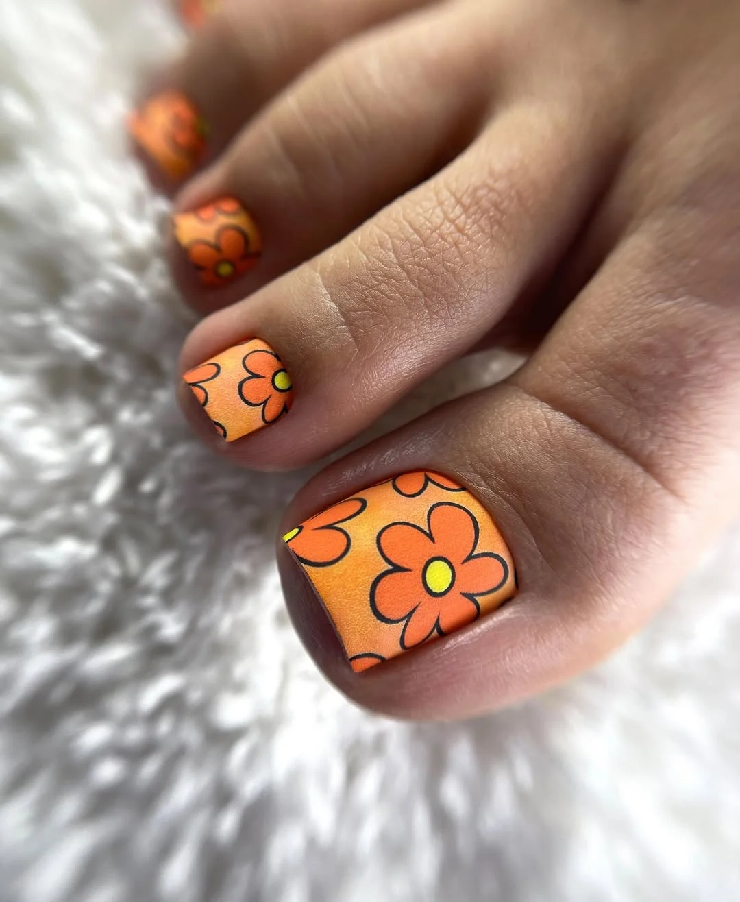 july toe nails design - summer ideas 2026 Retro Tangerine Blooms for a Playful July Pedicure