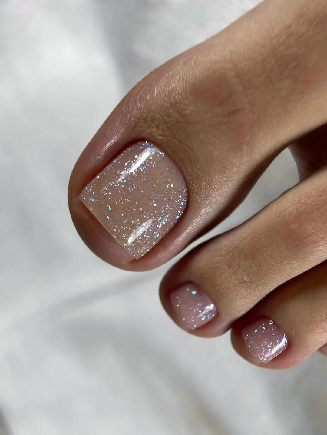 july toe nails design - summer ideas 2026 Crystal Sheer Sparkle for Summer Evenings