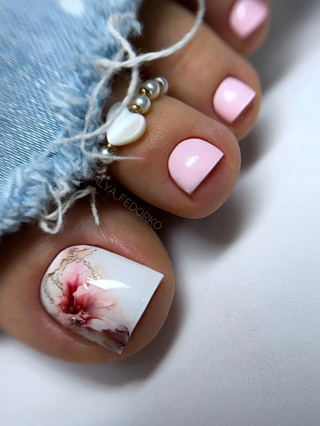 july toe nails design - summer ideas 2026 Soft Blush Florals for a Romantic Summer Pedicure